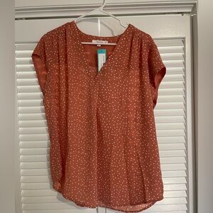 Orange V-Neck Flutter Sleeve Blouse